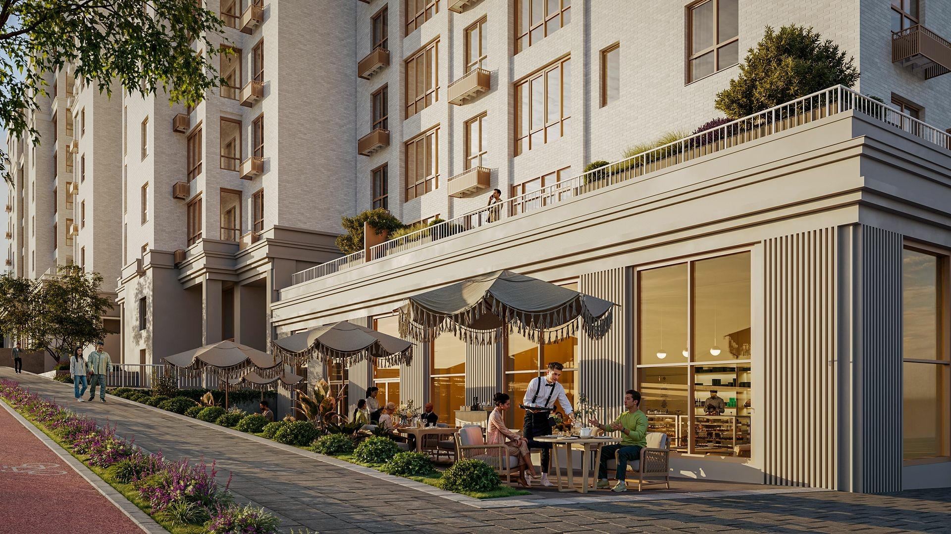 Торговая галерея со стильными магазинами, бьюти-студиями, кафе с верандами, фитнес-залами и пунктами выдачи заказов избавит вас от необходимости выезжать за пределы комплекса для самых необходимых вещей.